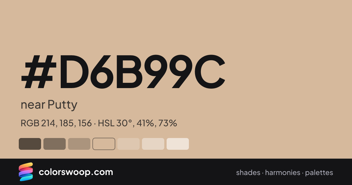 #D6B99C hex color card: near Putty, RGB 214, 185, 156