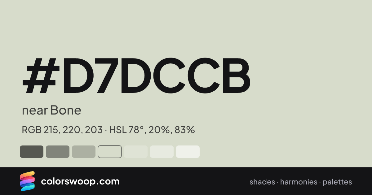 #D7DCCB hex color card: near Bone, RGB 215, 220, 203