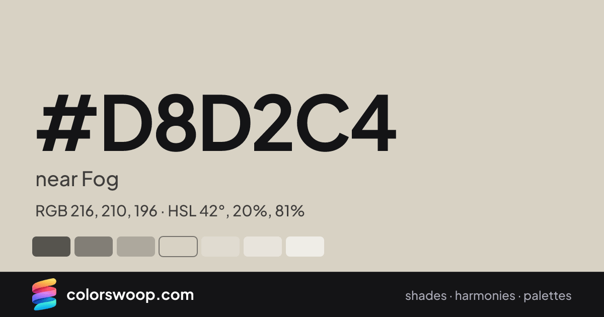 #D8D2C4 hex color card: near Fog, RGB 216, 210, 196