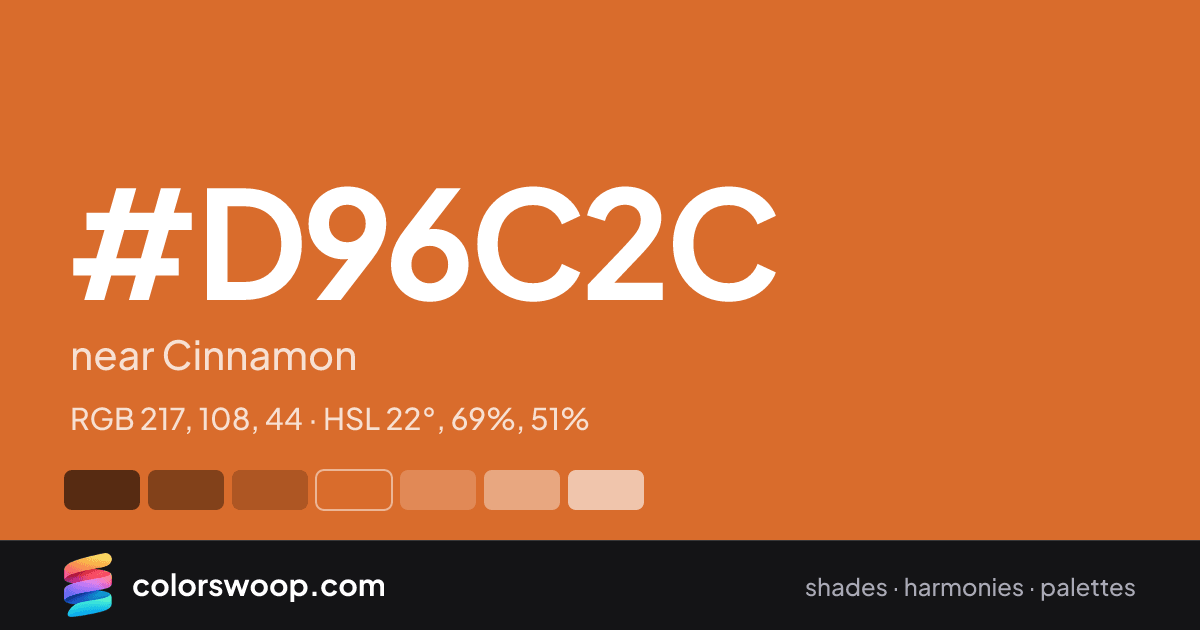 #D96C2C hex color card: near Cinnamon, RGB 217, 108, 44