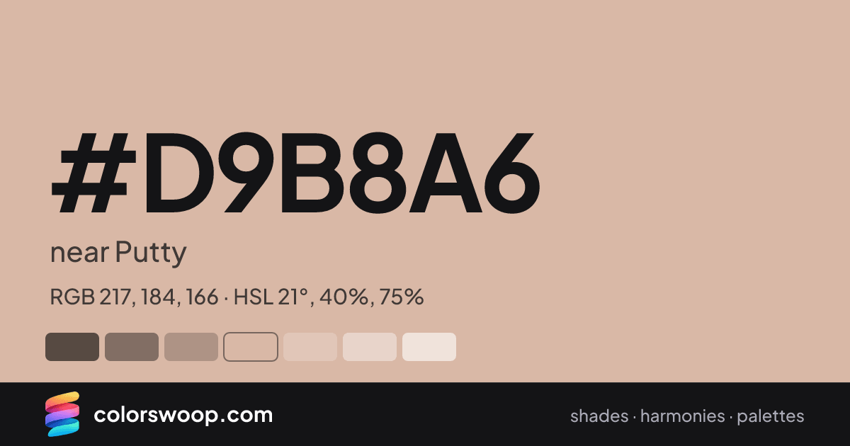 #D9B8A6 hex color card: near Putty, RGB 217, 184, 166