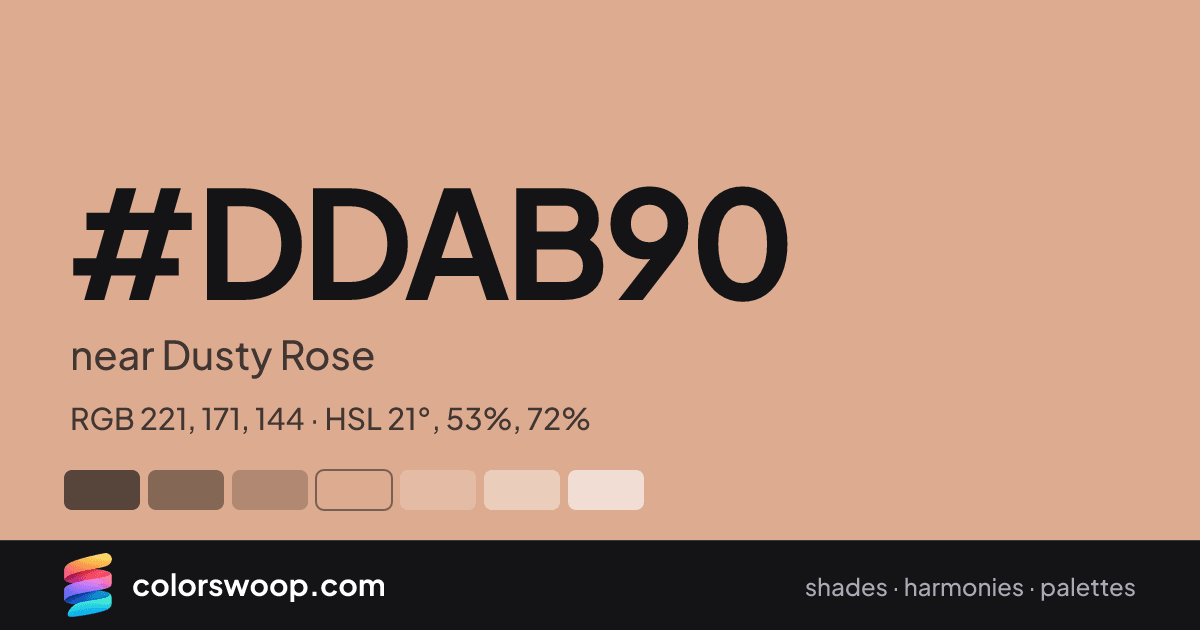 #DDAB90 hex color card: near Dusty Rose, RGB 221, 171, 144
