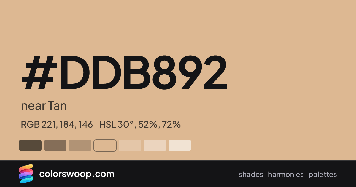 #DDB892 hex color card: near Tan, RGB 221, 184, 146