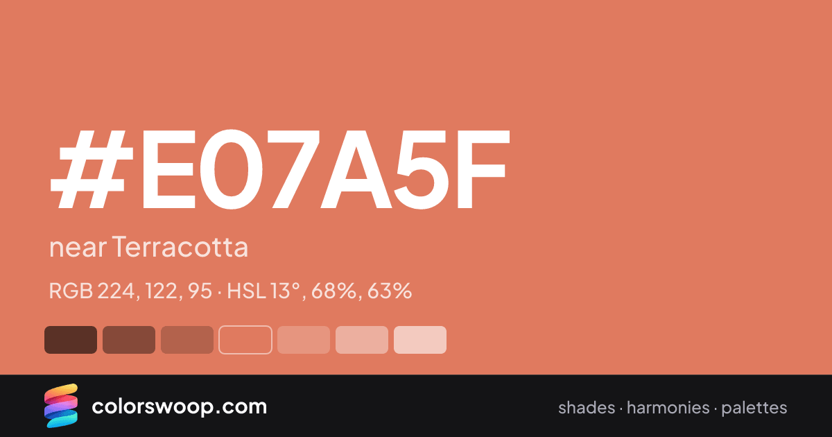 #E07A5F hex color card: near Terracotta, RGB 224, 122, 95