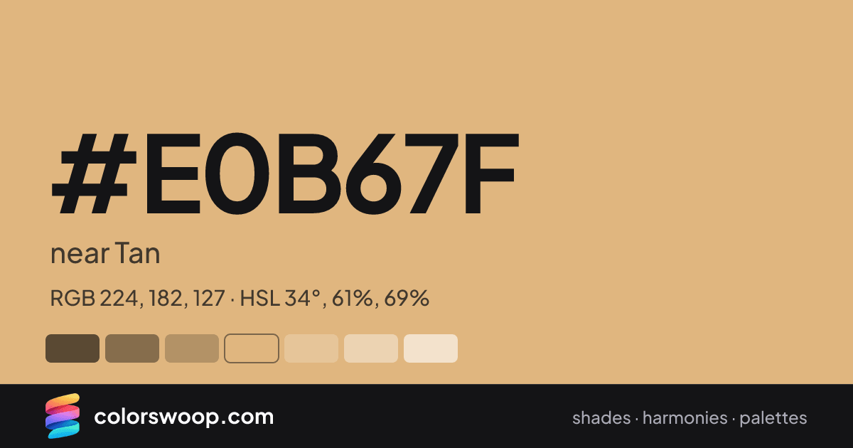 #E0B67F hex color card: near Tan, RGB 224, 182, 127