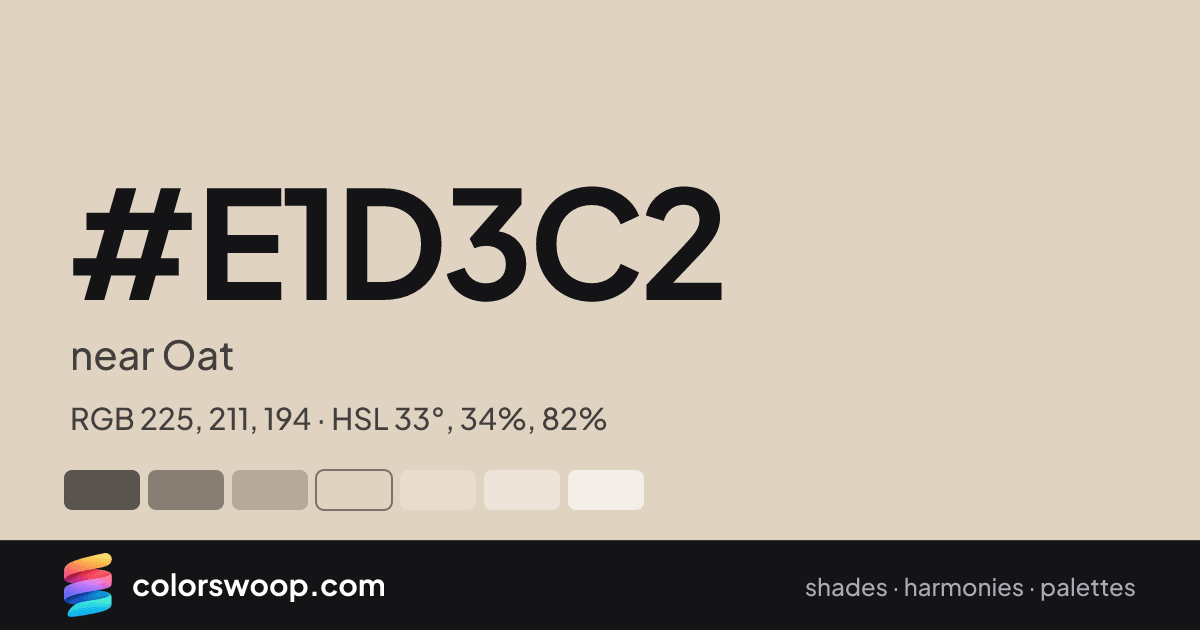 #E1D3C2 hex color card: near Oat, RGB 225, 211, 194