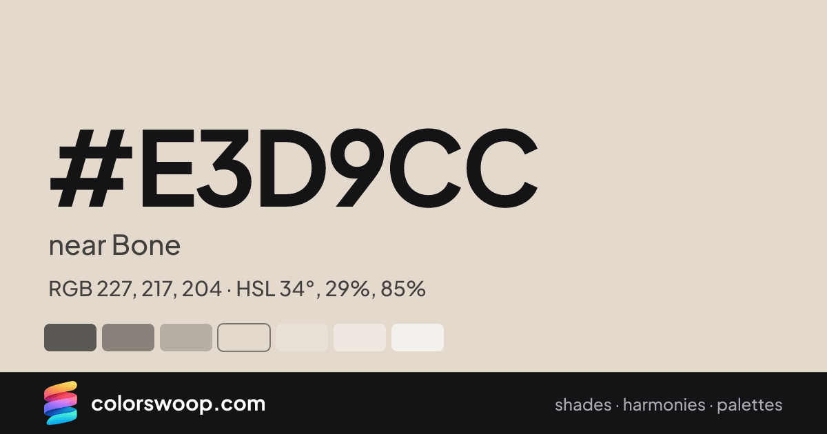 #E3D9CC hex color card: near Bone, RGB 227, 217, 204