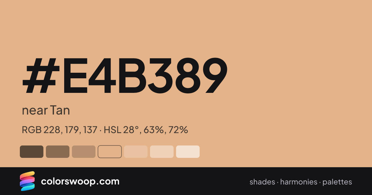 #E4B389 hex color card: near Tan, RGB 228, 179, 137