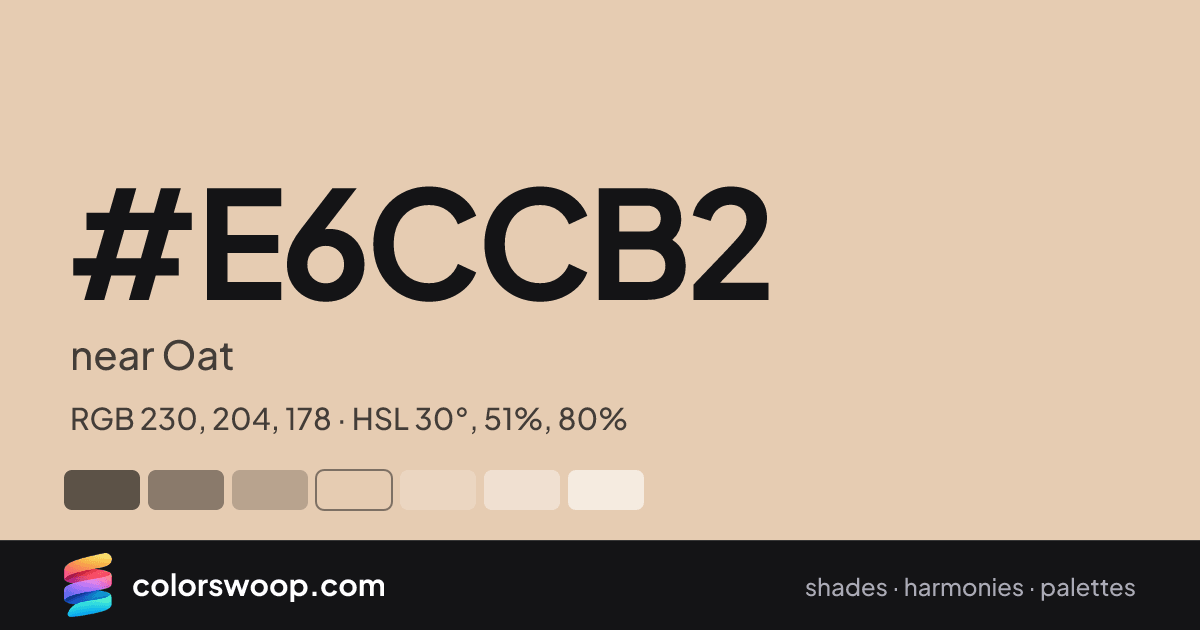#E6CCB2 hex color card: near Oat, RGB 230, 204, 178