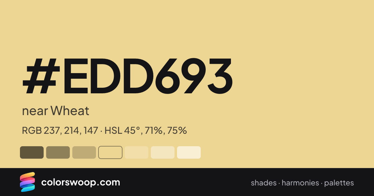 #EDD693 hex color card: near Wheat, RGB 237, 214, 147