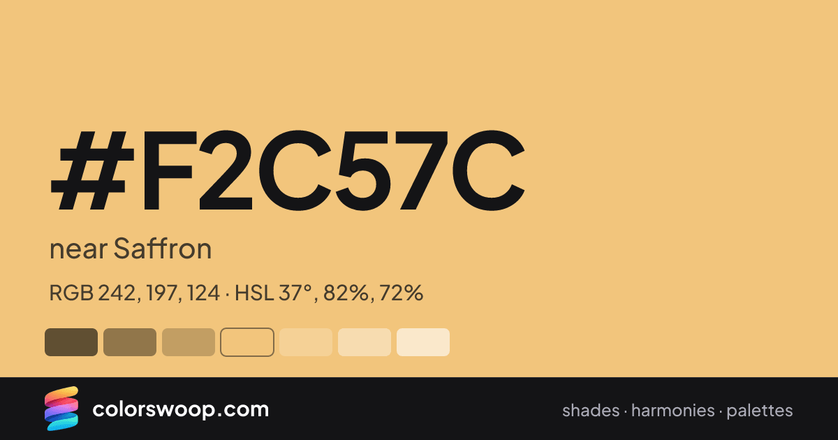 #F2C57C hex color card: near Saffron, RGB 242, 197, 124