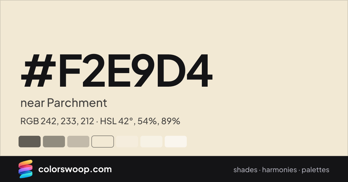 #F2E9D4 hex color card: near Parchment, RGB 242, 233, 212