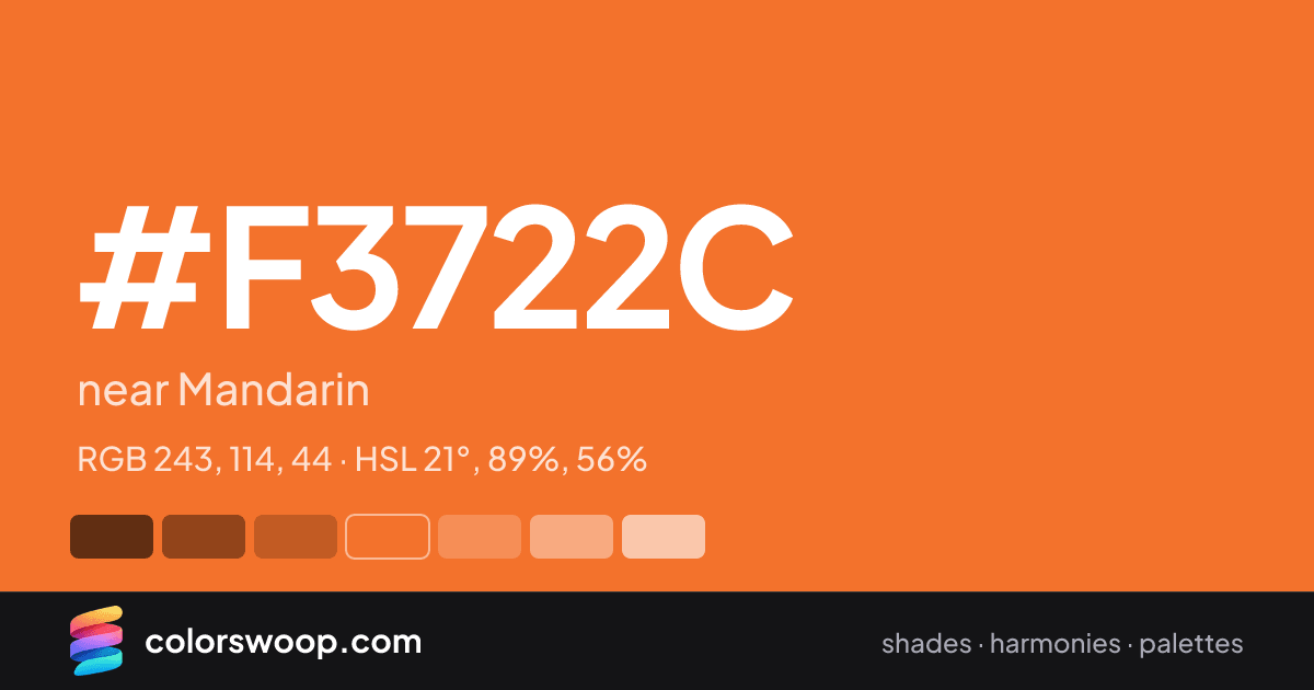 #F3722C hex color card: near Mandarin, RGB 243, 114, 44