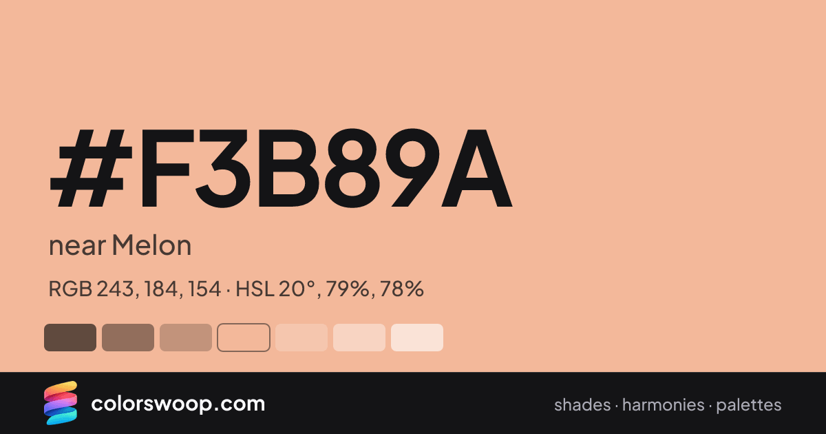 #F3B89A hex color card: near Melon, RGB 243, 184, 154