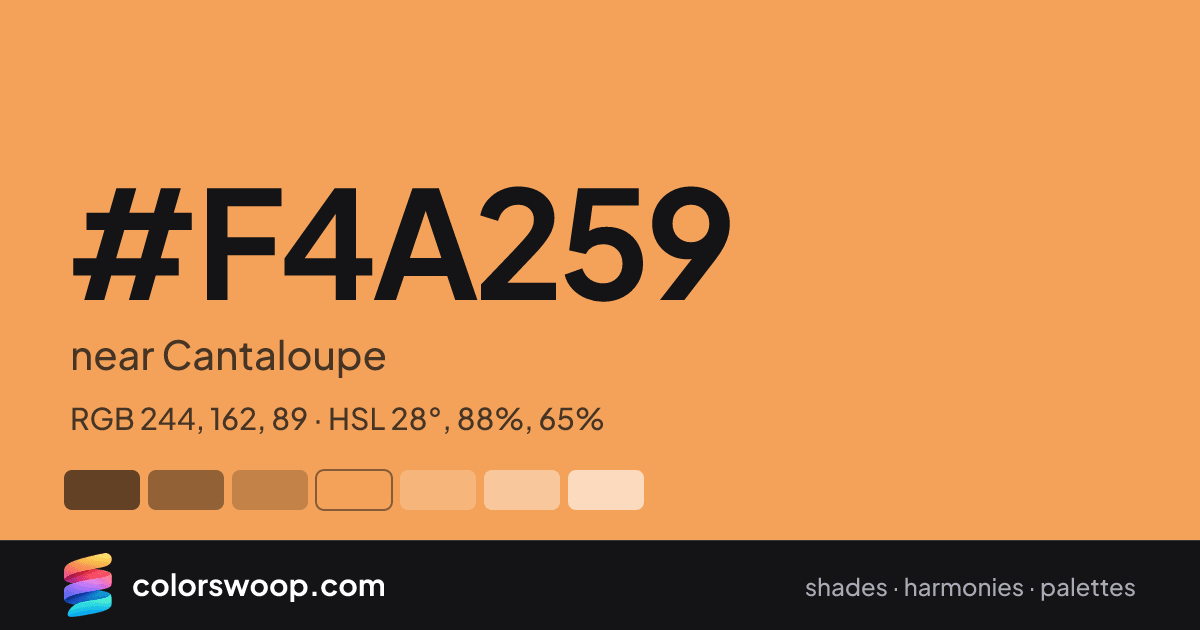 #F4A259 hex color card: near Cantaloupe, RGB 244, 162, 89