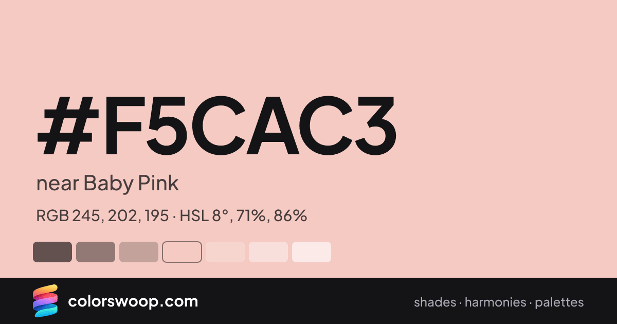 #F5CAC3 hex color card: near Baby Pink, RGB 245, 202, 195