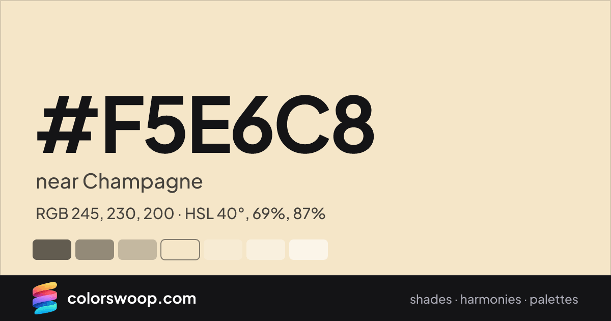 #F5E6C8 hex color card: near Champagne, RGB 245, 230, 200