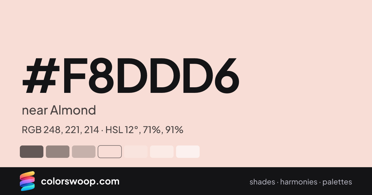 #F8DDD6 hex color card: near Almond, RGB 248, 221, 214