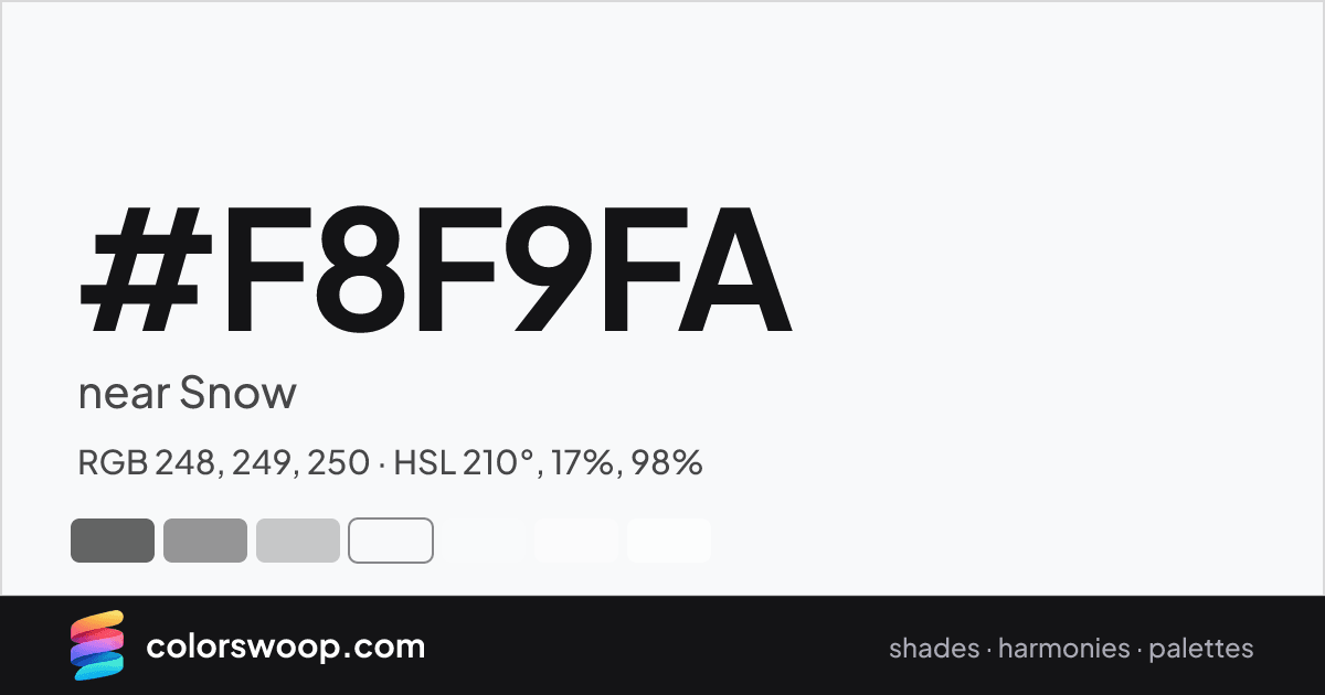 #F8F9FA hex color card: near Snow, RGB 248, 249, 250
