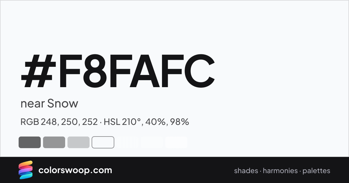 #F8FAFC hex color card: near Snow, RGB 248, 250, 252