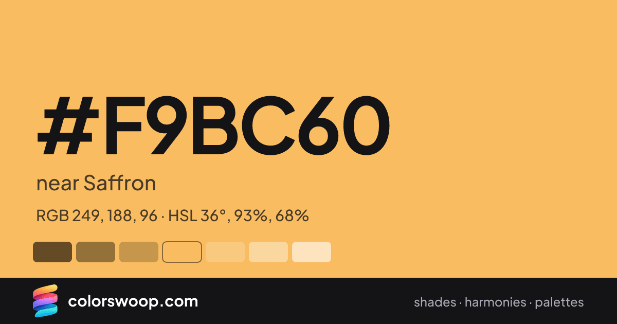 #F9BC60 hex color card: near Saffron, RGB 249, 188, 96