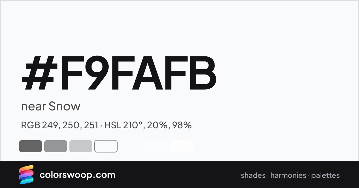 #F9FAFB hex color card: near Snow, RGB 249, 250, 251