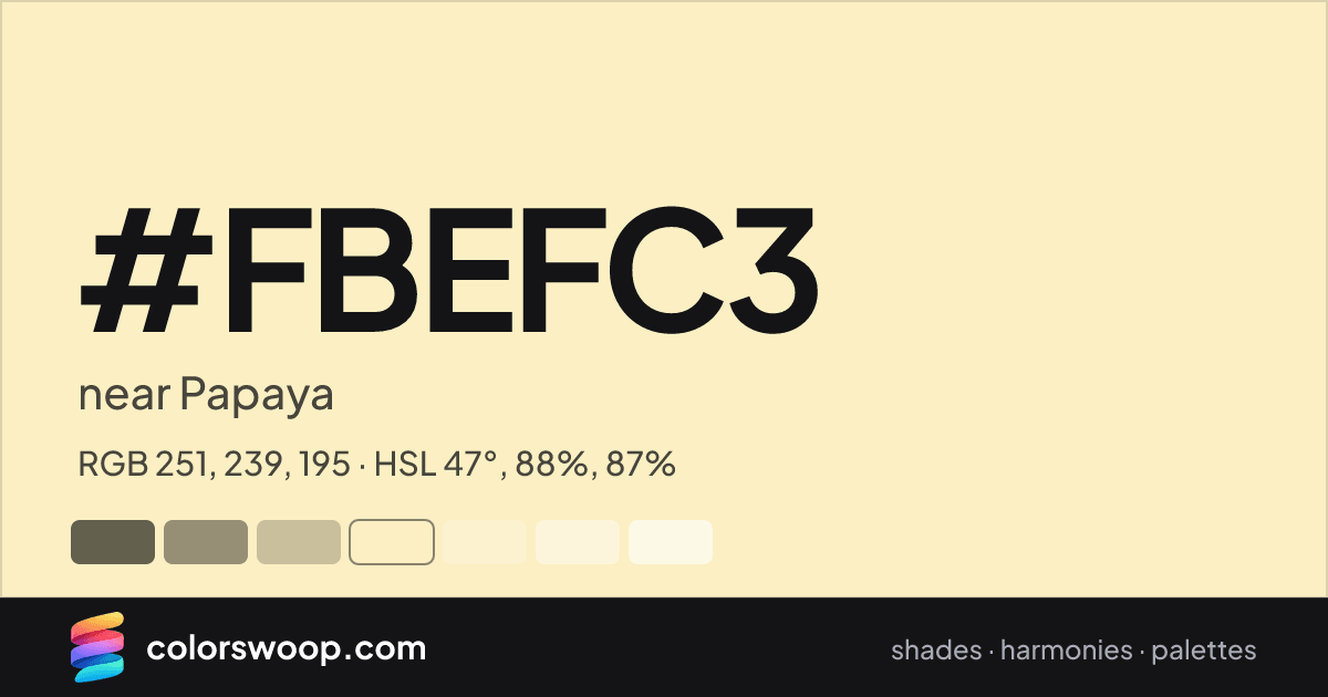 #FBEFC3 hex color card: near Papaya, RGB 251, 239, 195