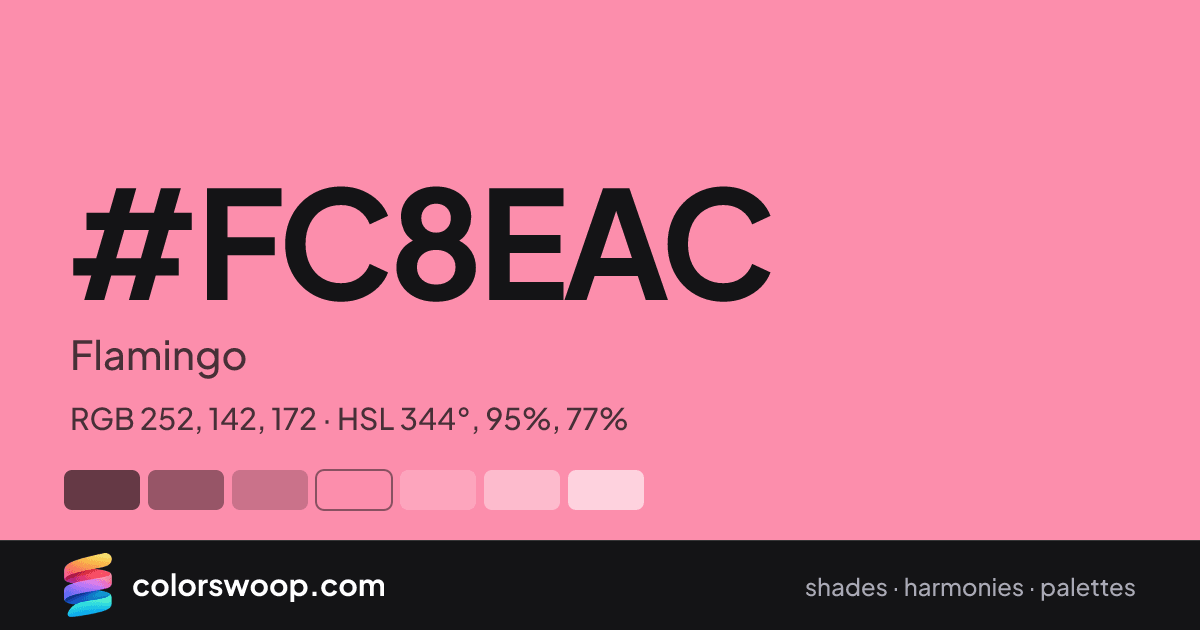 #FC8EAC hex color card: Flamingo, RGB 252, 142, 172