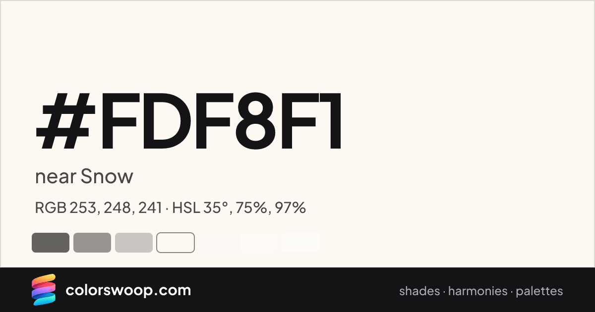 #FDF8F1 hex color card: near Snow, RGB 253, 248, 241