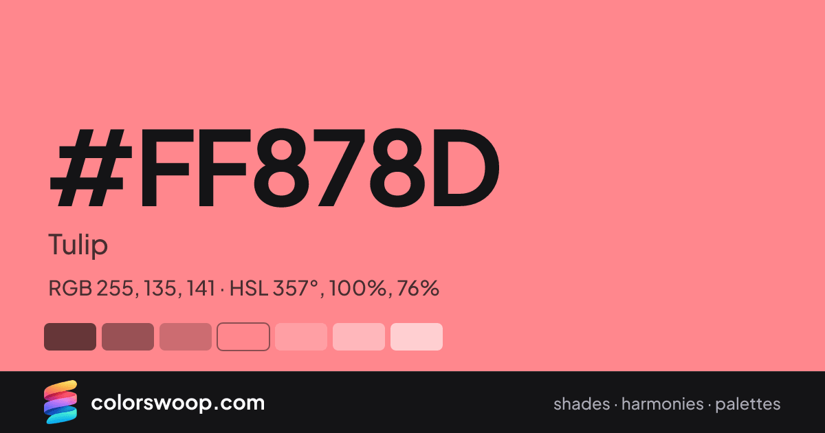 #FF878D hex color card: Tulip, RGB 255, 135, 141