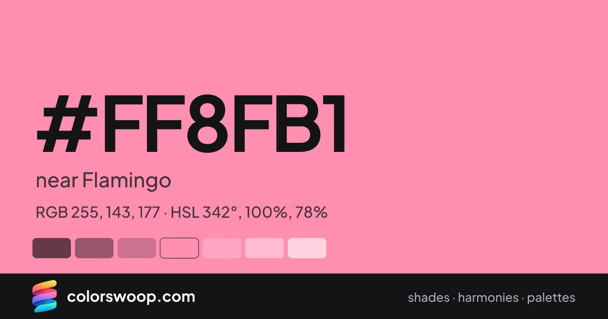 #FF8FB1 hex color card: near Flamingo, RGB 255, 143, 177