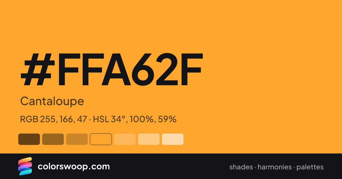 #FFA62F hex color card: Cantaloupe, RGB 255, 166, 47