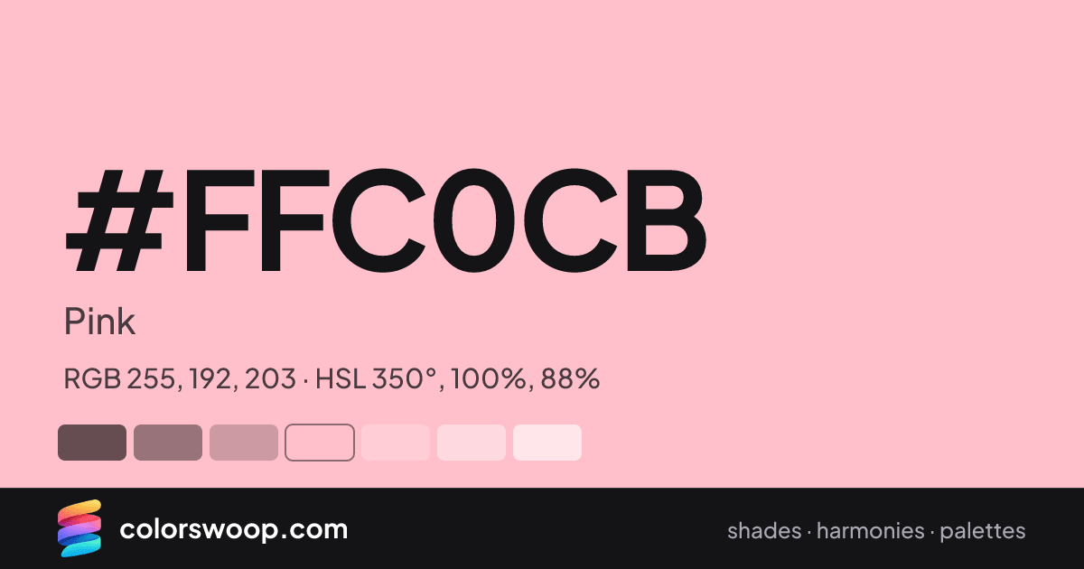 #FFC0CB hex color card: Pink, RGB 255, 192, 203