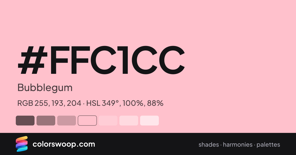 #FFC1CC hex color card: Bubblegum, RGB 255, 193, 204