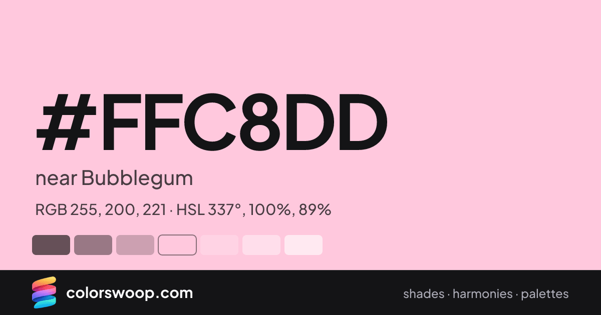 #FFC8DD hex color card: near Bubblegum, RGB 255, 200, 221