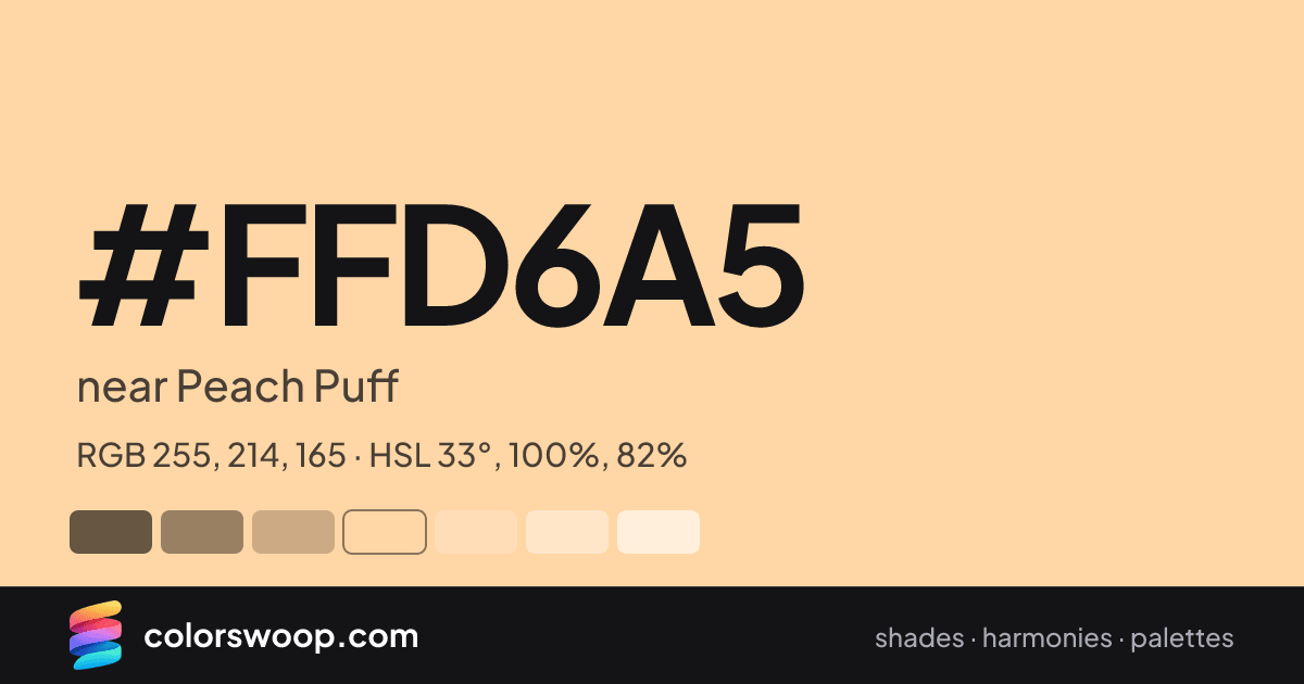 #FFD6A5 hex color card: near Peach Puff, RGB 255, 214, 165