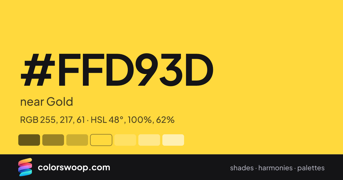 #FFD93D hex color card: near Gold, RGB 255, 217, 61