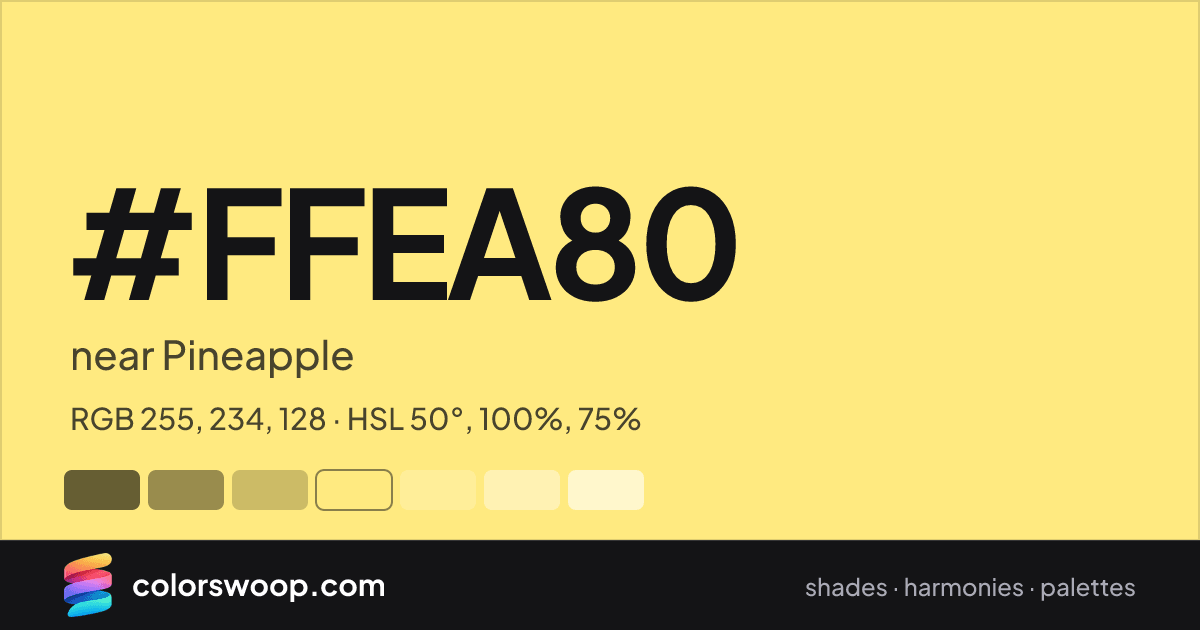 #FFEA80 hex color card: near Pineapple, RGB 255, 234, 128