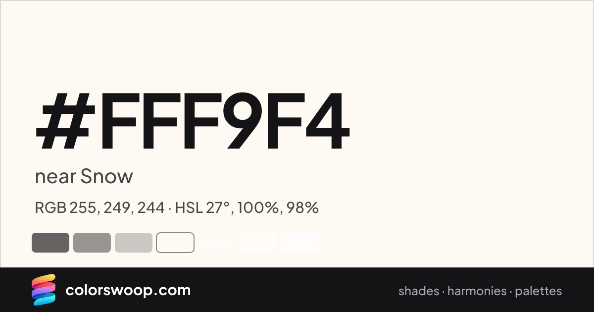 #FFF9F4 hex color card: near Snow, RGB 255, 249, 244