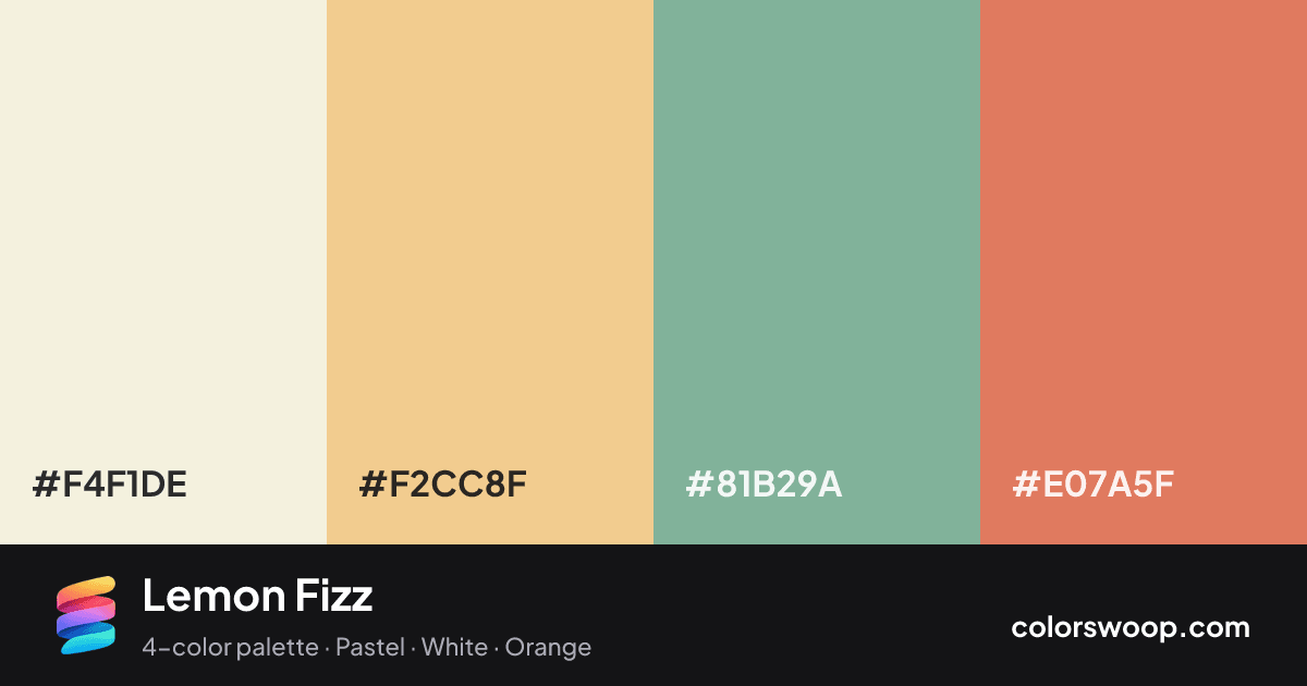 Lemon Fizz color palette card: Beige #F4F1DE, Apricot #F2CC8F, Sage #81B29A, Terracotta #E07A5F